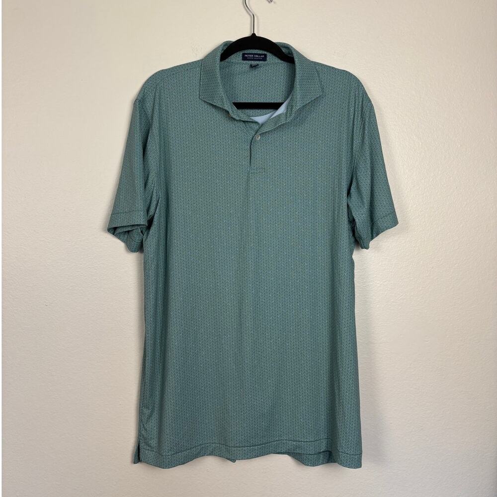 Peter Millar Crown Crafter All Over Print Blue Teal Golf Preppy Polo Large